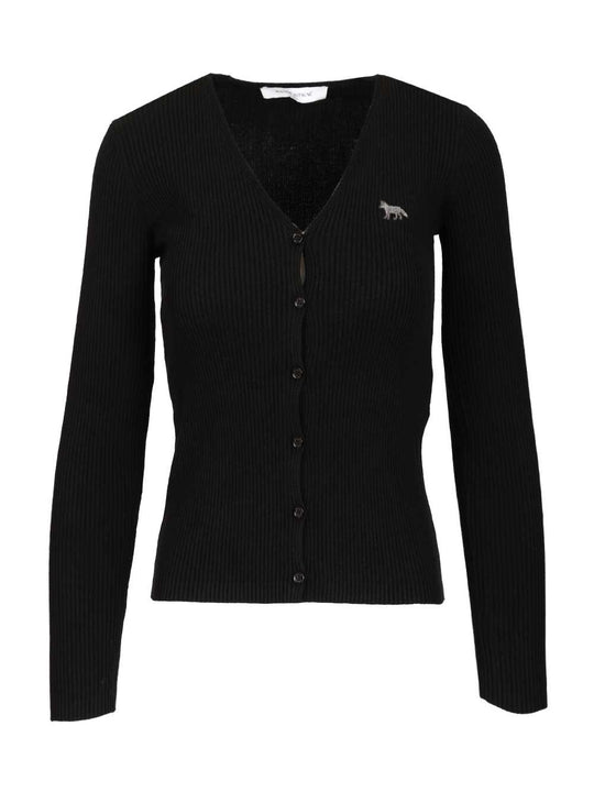 Fine Ribbed Cardigan Knitwear Black