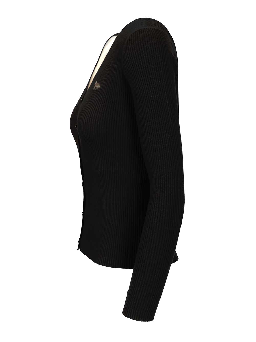 Maison KitsunÉ Fine Ribbed Cardigan Knitwear - Black | 2c55be3fab6b506839d36e8bf6d2f47fbefb5187