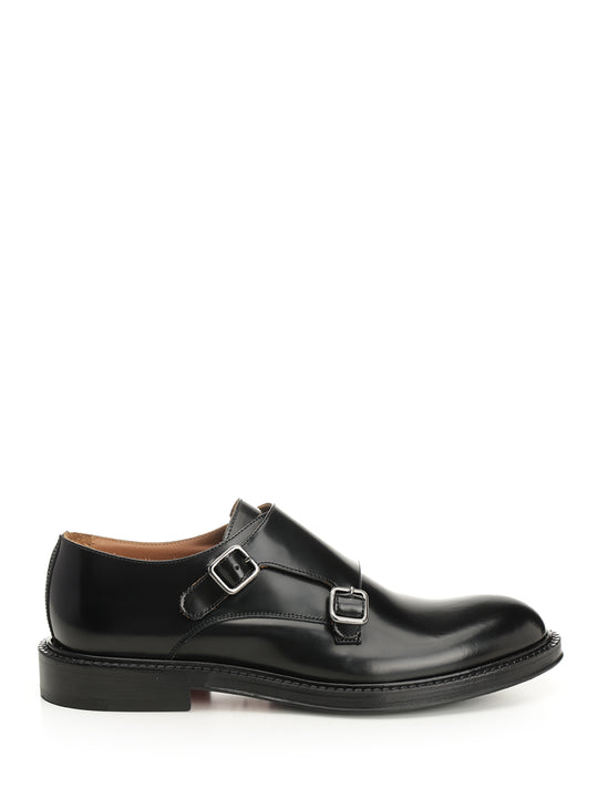 Black Brushed Leather Double Monk Loafers Black