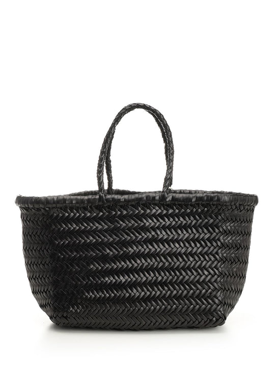 Woven Leather Basket Small Handbags Black