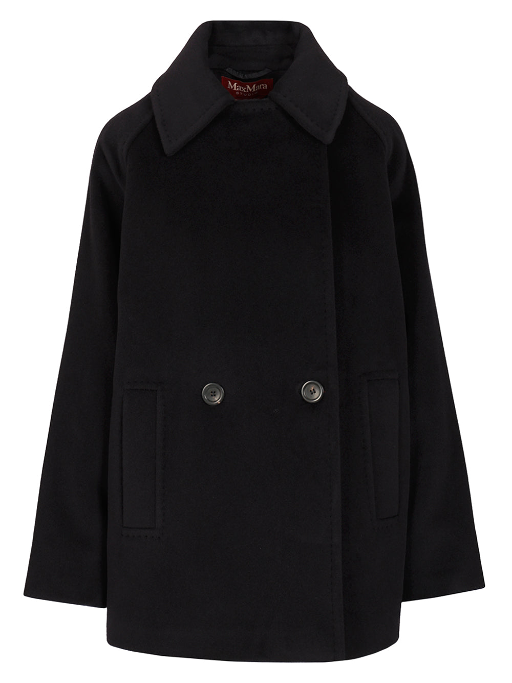 Max Mara Studio Double-Breasted Wool Pea Coat Coats - Blue | 2adebcb5e750405bde7d09af3c2eb73baf3a95e6