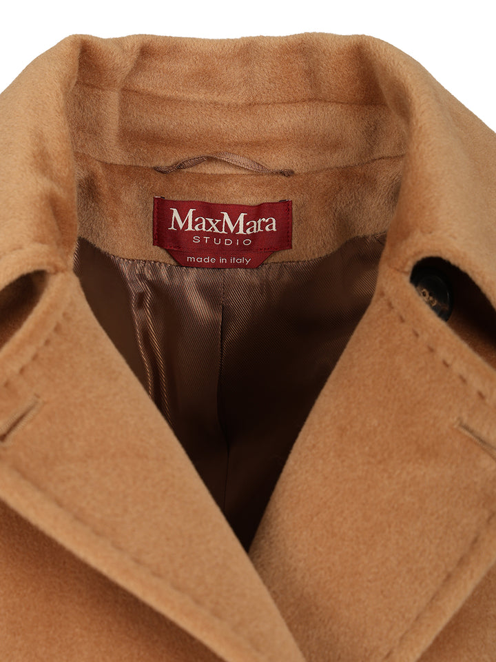 Max Mara Studio Double-Breasted Wool Pea Coat Coats - Beige | 368ac13ba0837bd00788db1284dc483e603f15c3