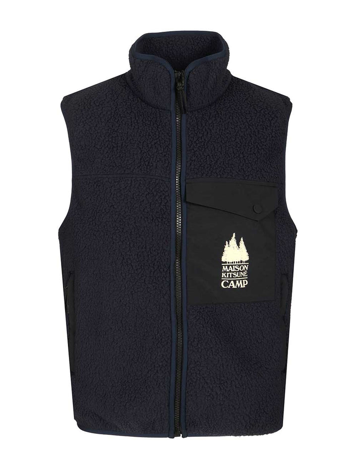Maison KitsunÉ Fleece Vest Jackets - Blue | a0c3654c4d7001b646e1a5cdb144a6456f355c58