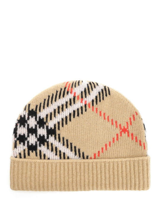 Check Cashmere Blend Hat Hats Beige
