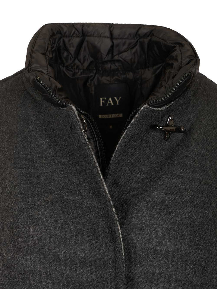 Fay Double Cap With Quilted Details Coats - Grey | 98512aaa797a3dbdd11c84643fce0e7d401722a8