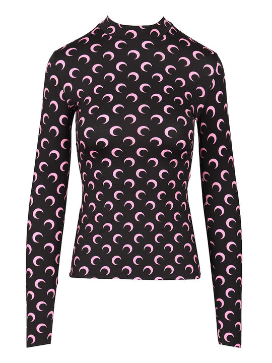 High-Neck Sweater Tops Black