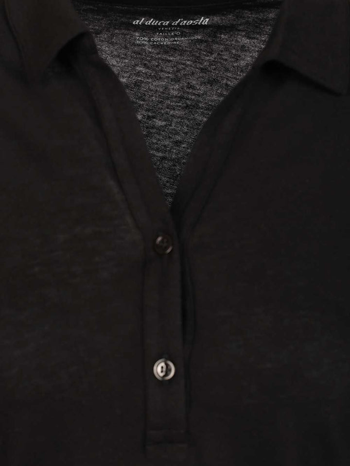Al Duca D'Aosta Cotton And Cashmere Polo Shirt T-Shirt - Black | 16944add245fc8d736fabb178da07b29745bf751
