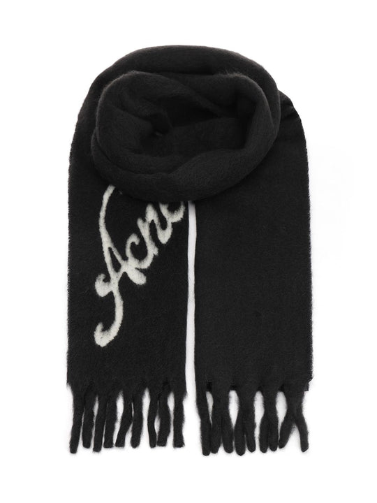Acne Scarf Logo Scarves And Foulards Black
