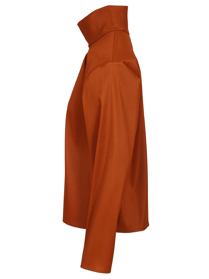 Saint Laurent Silk High-Neck Top Tops - Brown | aef5a75e11166a8a8da78f0e1f43506acb37950c