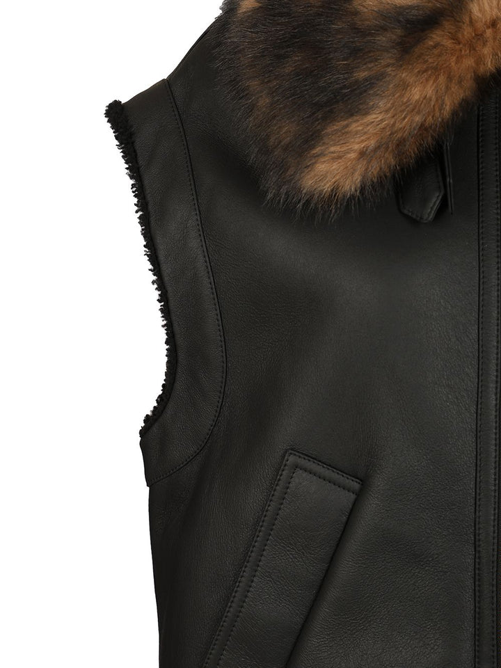 Fendi Black Nappa Leather Vest Coats - Black | 0e743811b0741fad55d510aed66fa5aabf7adbfb
