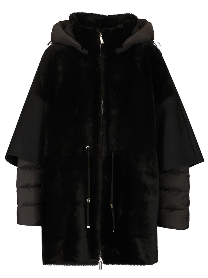 Moorer Raja Shearling Cape Coats - Black | 918bbb59ffe6a08d990802d0c05b8858c10deeb0