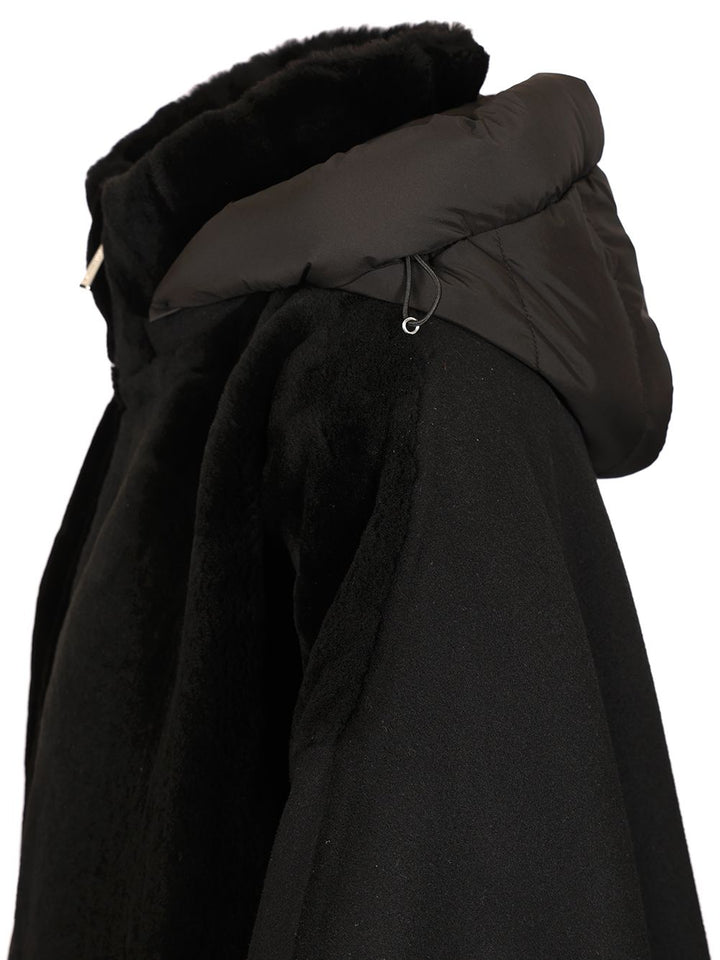 Moorer Raja Shearling Cape Coats - Black | c47d8509f817f364cb097f5ee82c91834636696d