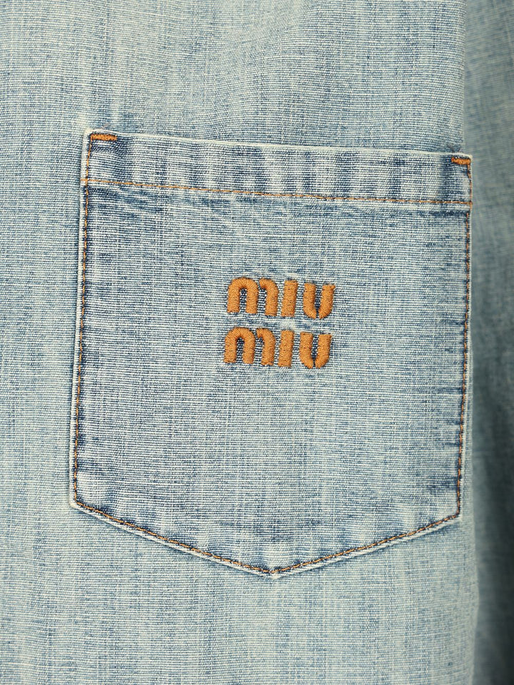 Miu Miu Long-Sleeved Chambray Denim Shirt Casual - Light blue | a63f472198a2b0a9214c4fd9d400b7e2f2dfa2c7