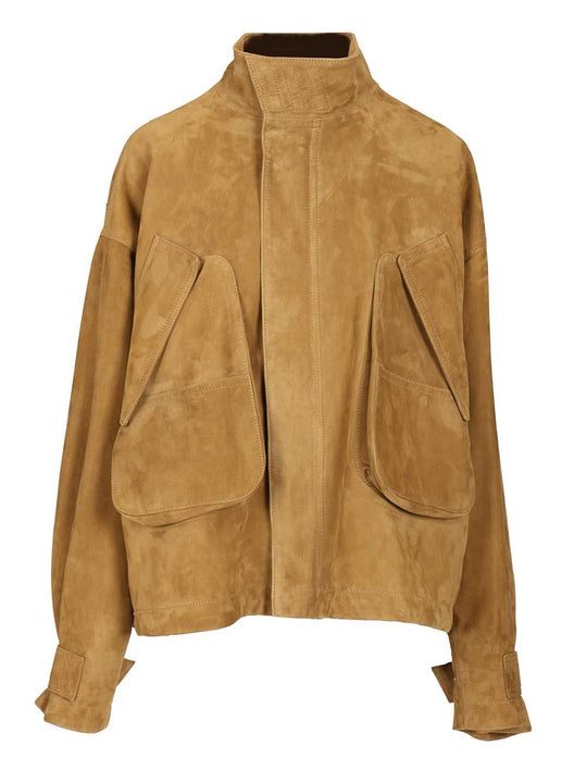 Leather Bomber Jacket Jackets Beige