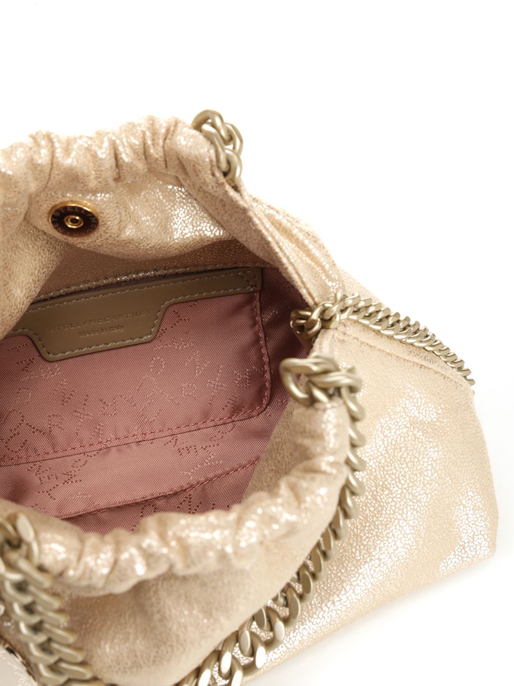 Stella Mccartney Falabella Mini Drawstring Bag Eco Shiny Dotted Chamois W/Tonal Chain - Airlite Shoulder Bags - Gold | 43aed96451087064e3e4e4f64fd174e63e9df959