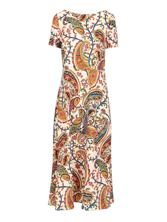 Printed Short Sleeve Midi Dress Dresses Multicolor