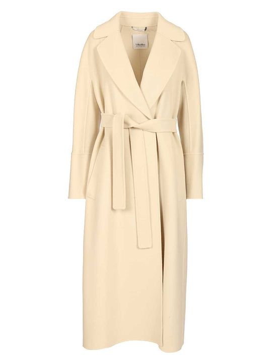 Elisa Long Wool Belted Coat Coats White
