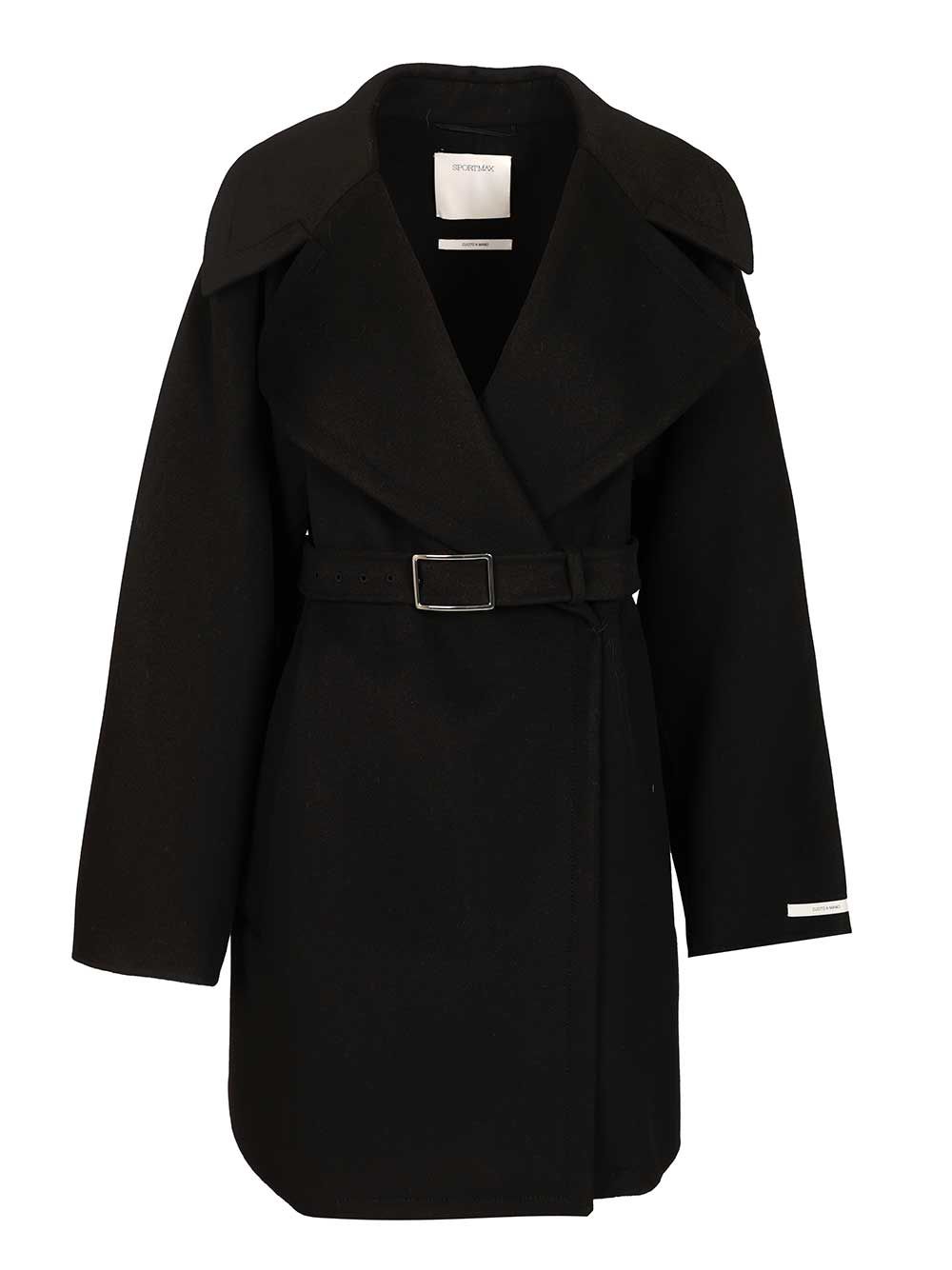Sportmax Spxpagine Double Drap Wool Belted Caban Coats - Black | 8ad271f2360821b3f7a8be7e2b87029546d2ad17