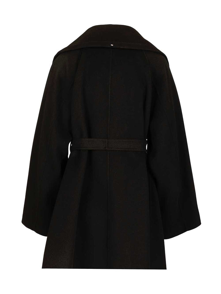 Sportmax Spxpagine Double Drap Wool Belted Caban Coats - Black | 1be36d5b60093608740e594e49aec6e2fee2fc12