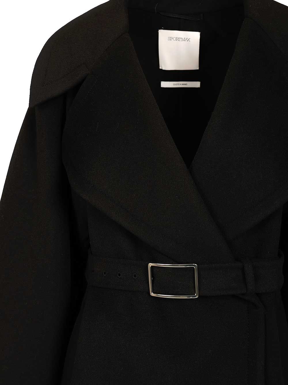 Sportmax Spxpagine Double Drap Wool Belted Caban Coats - Black | 5bb53a1c443e093eb35f1ae812d9bb6321f9093b
