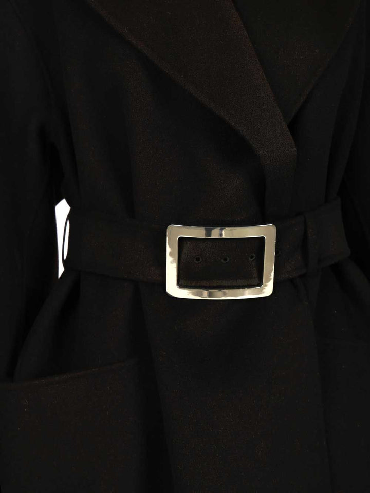 Sportmax Spxcose Double Drap Wool Belted Vestaglia Coat Coats - Black | 60862f8c12cf345ce60e8b3327e4f5265efedc1a