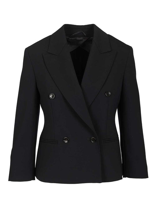 Dorico Cropped Double Breasted Wool Blazer Jackets Blue