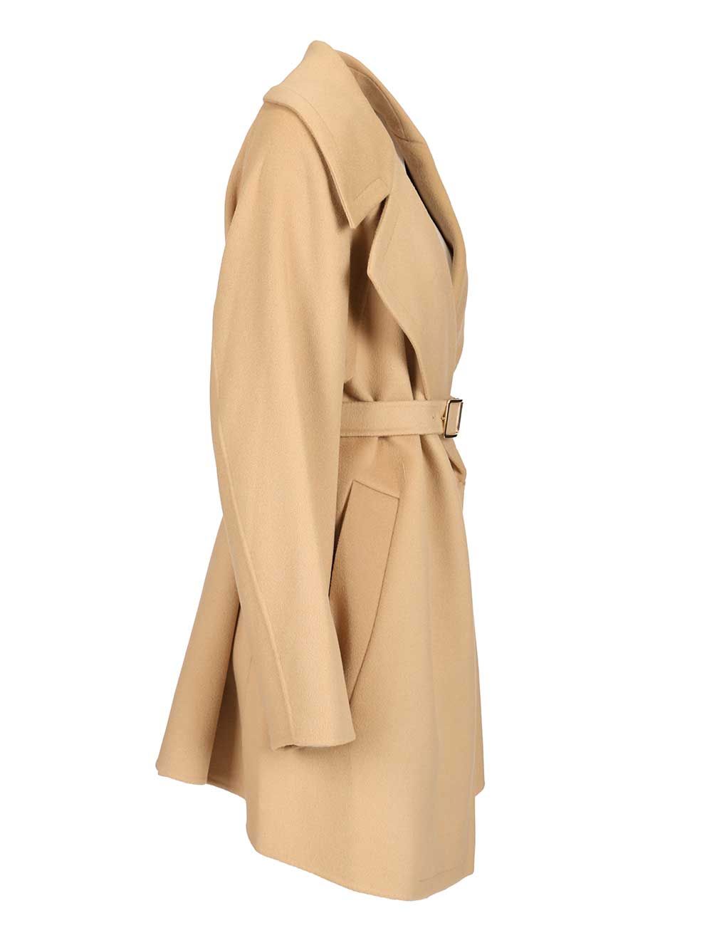 Sportmax Spxpagine Double Drap Wool Belted Caban Coats - Beige | 242fd6e97022a4b2fa1cd5b1b9dfa7339e143030