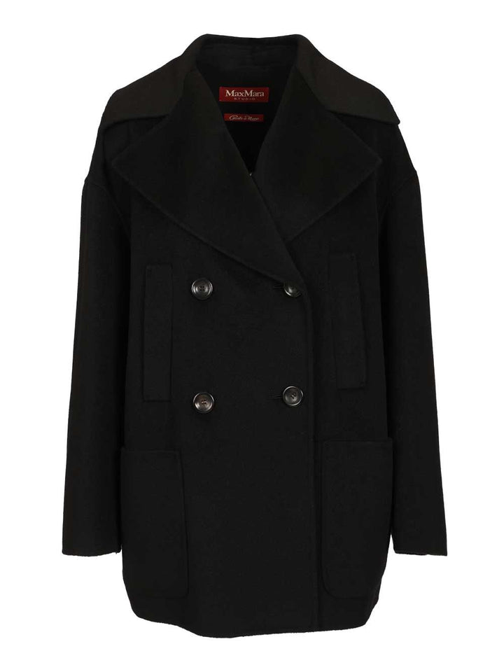 Max Mara Studio Mstarca Wool-Cashmere Double Breasted Caban Coats - Black | 738440083433f97ce8b77118b65d24b629f2e680