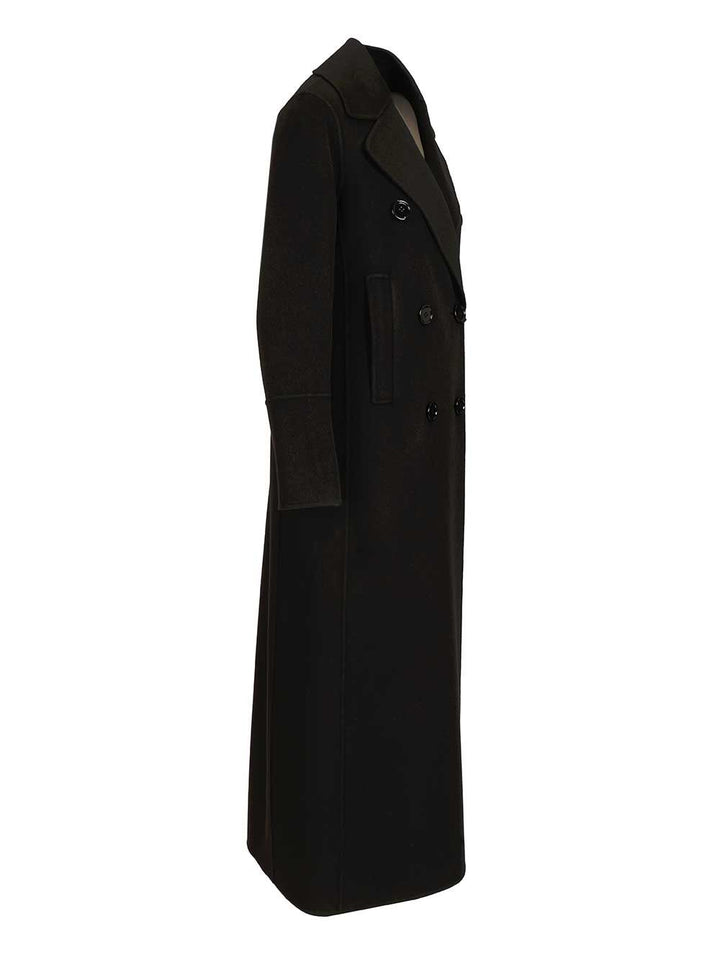 'S Max Mara Custodi Long Double Breasted Coat With Martingale Coats - Black | a0d8ffad1af04bd24e6c664f322f9eab3b9da49b
