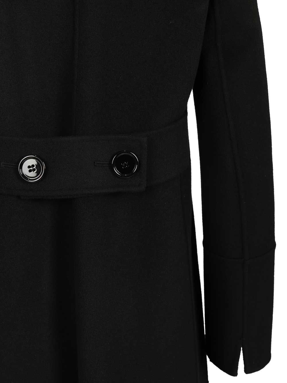 'S Max Mara Custodi Long Double Breasted Coat With Martingale Coats - Black | 586e3776f273f4222d72b83e7cdff85ef7079ad4