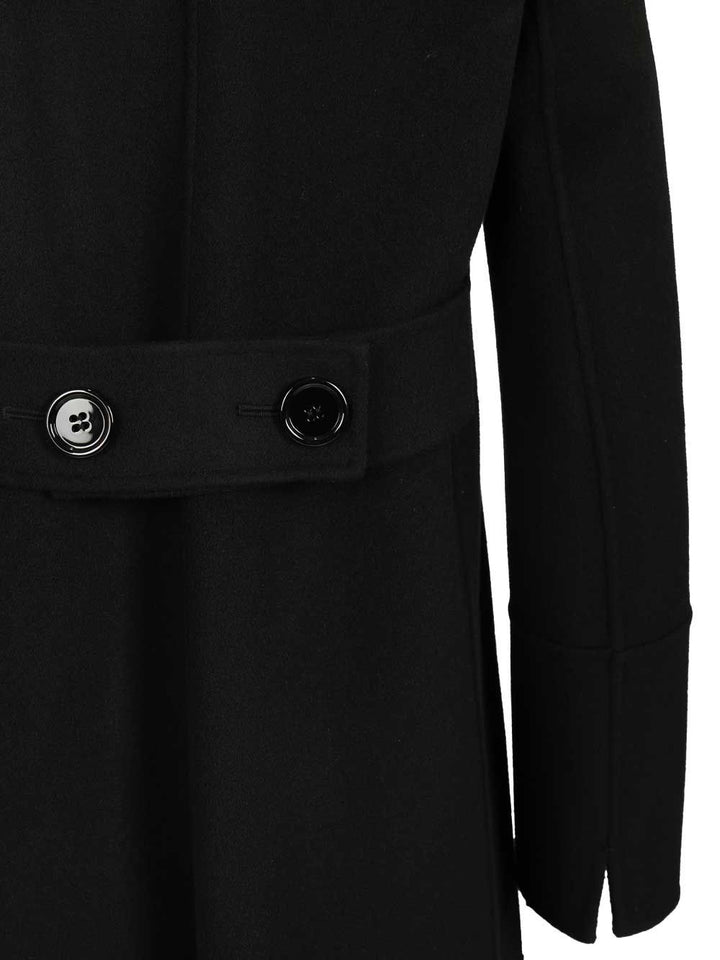 'S Max Mara Custodi Long Double Breasted Coat With Martingale Coats - Black | 586e3776f273f4222d72b83e7cdff85ef7079ad4