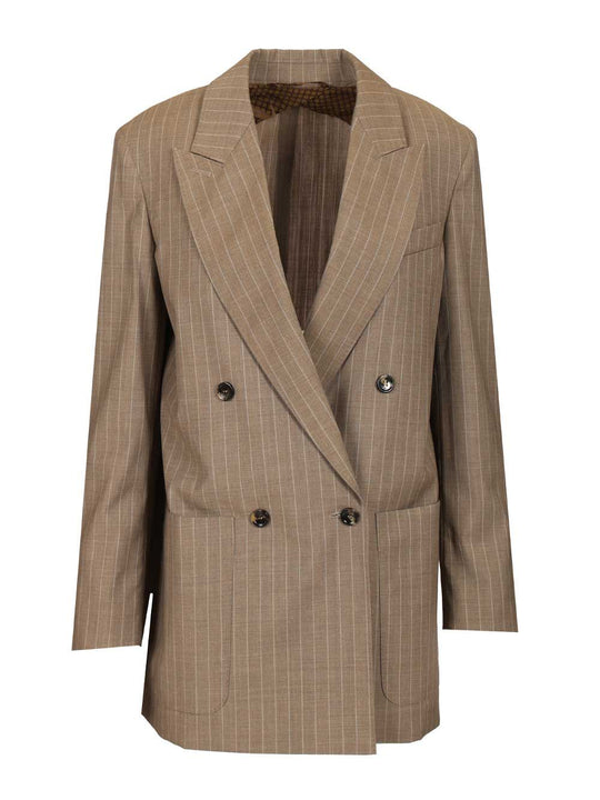 Acciaio Double Breasted Oversized Pinstripe Blazer Jackets Brown