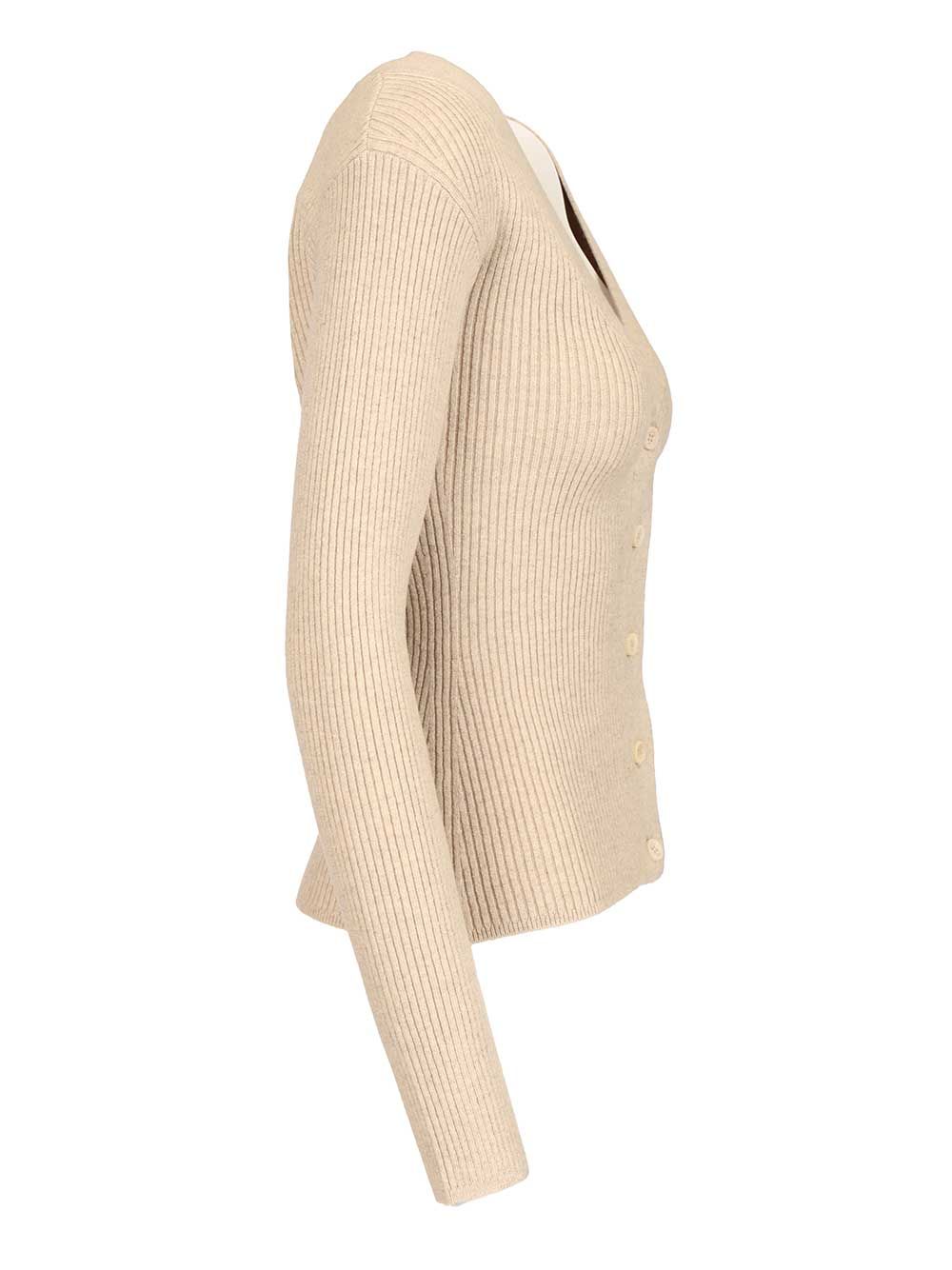 Max Mara Gioiosa V Neck Ribbed Cardigan Wool Cashmere Knitwear - Beige | d20a5c6c99de75cc3623b4067b9944c7bcd82fb2