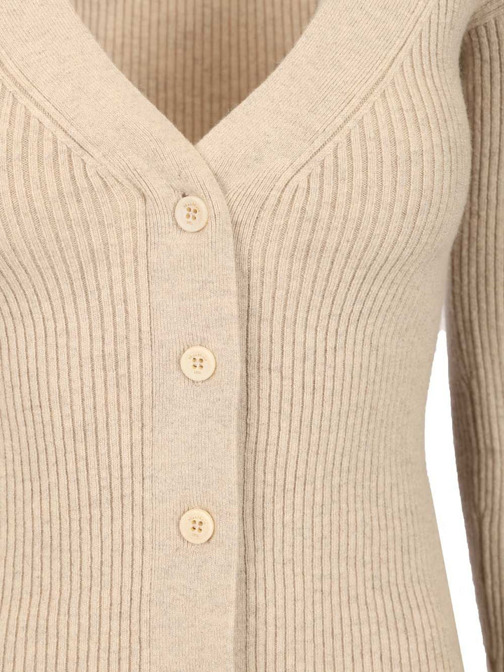 Max Mara Gioiosa V Neck Ribbed Cardigan Wool Cashmere Knitwear - Beige | a6f4fa9538eb76cbf36a349cd2adf2c54de04da4