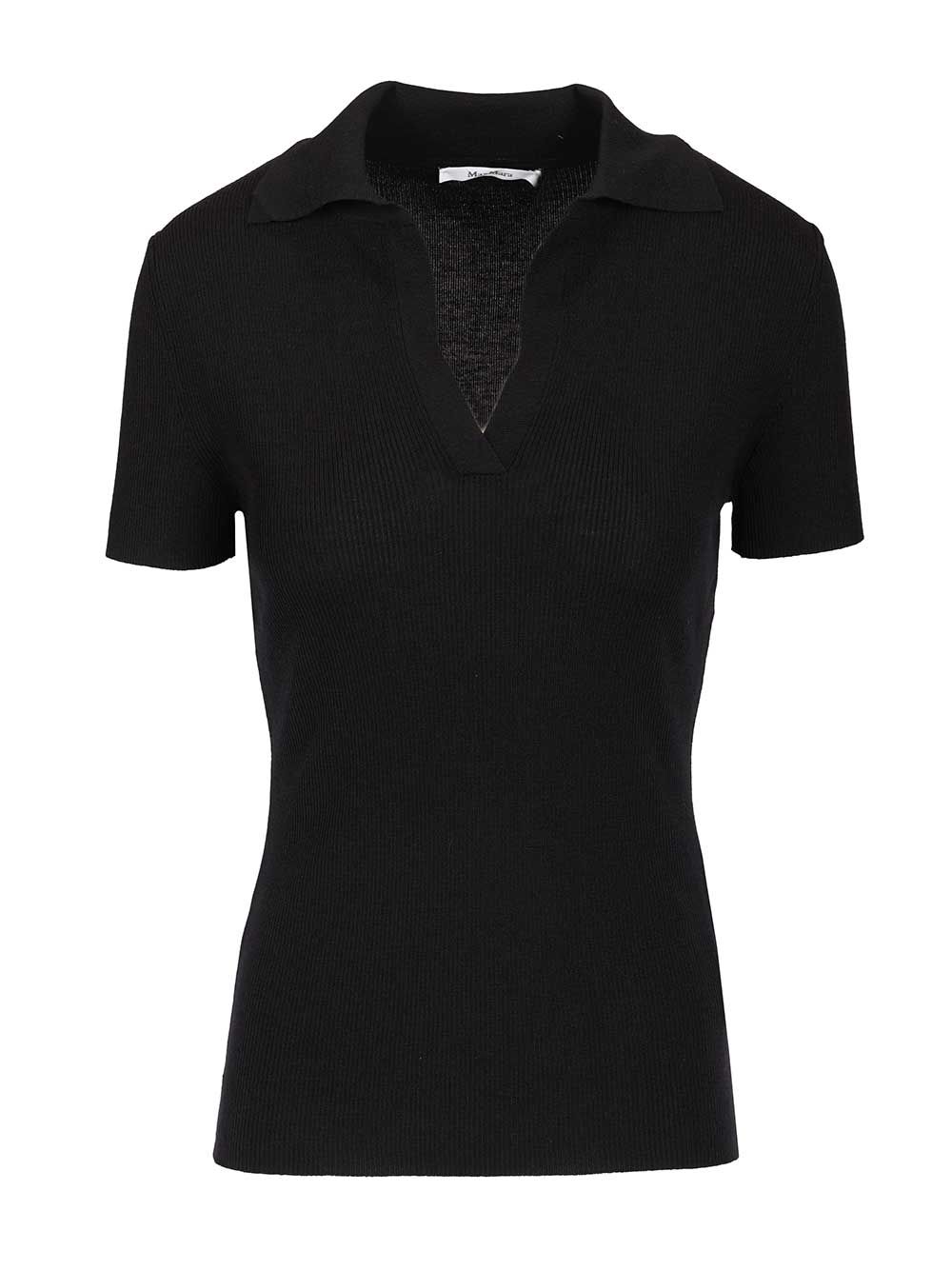Max Mara Albero Ribbed Short Sleeve Wool Polo Knitwear - Black | 612f73538ac092e70db39ff9ad6cb6d21da6e78d