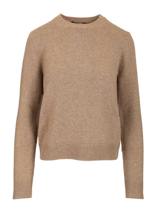 Fresia Wool Cashmere Sweater With Logo Patch Knitwear Beige