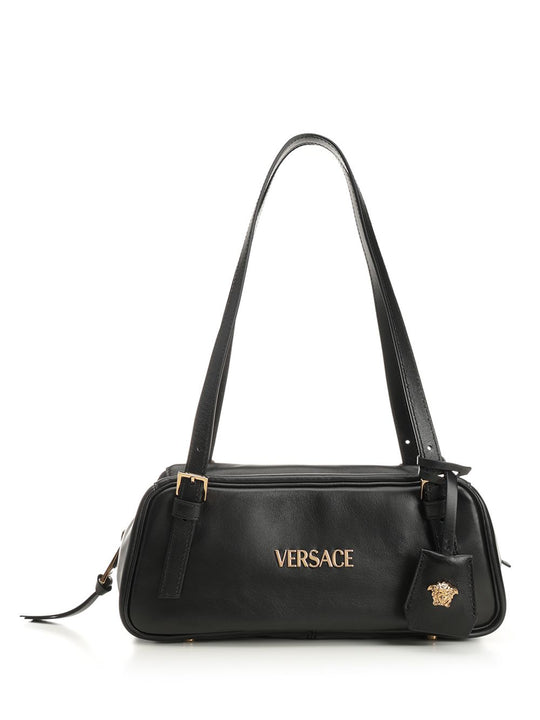 Versace Tag Bowling Bag In Nappa Leather Shoulder Bags Black