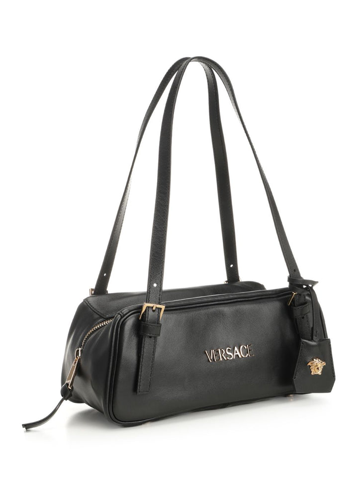 Versace Versace Tag Bowling Bag In Nappa Leather Shoulder Bags - Black | b9e122b025eb3460aad7d9a3f7fe7fcdd24d6ddf