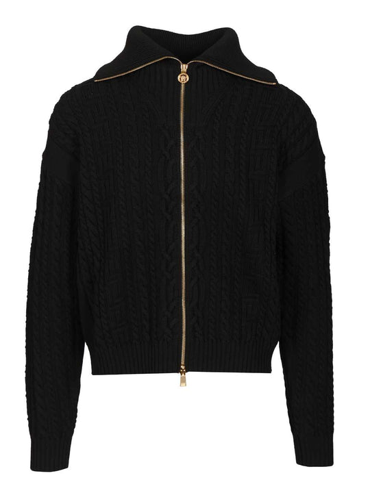 Zip-Up Sweater With Embroidery Knitwear Black