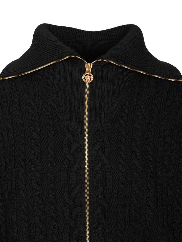 Versace Zip-Up Sweater With Embroidery Knitwear - Black | 52bdd2b5c4e5da9ccbe22ee2d071a38ddd5b940c
