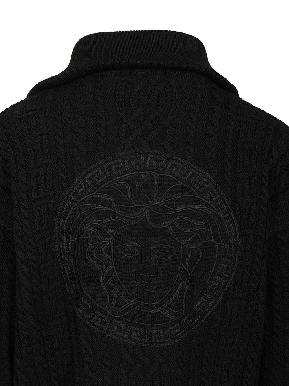 Versace Knit Sweater Mixed Stitches + Medusa Regen. Wool Sweatshirts - Black | 9030cec0c09f8d57f1a51b6a434dacd206555c4e