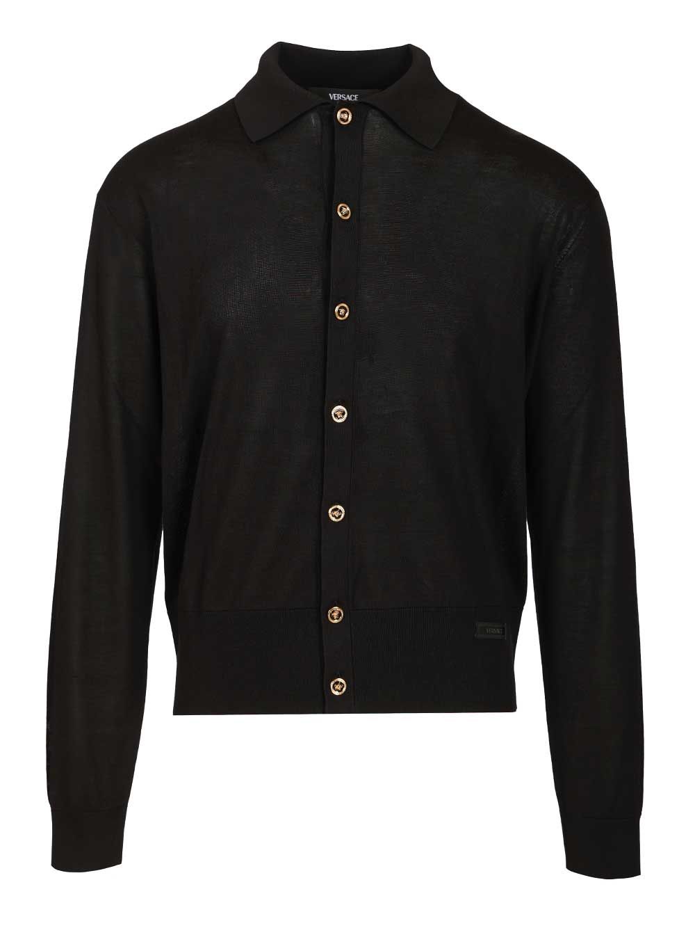Versace Cotton And Silk Cardigan Shirts - Black | 6feb33543a465a8116e09f3411dec99fcd87d2a8