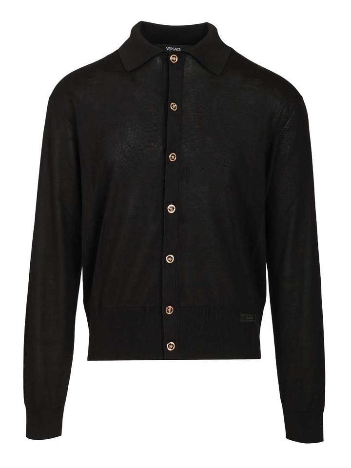 Versace Cotton And Silk Cardigan Shirts - Black | 6feb33543a465a8116e09f3411dec99fcd87d2a8