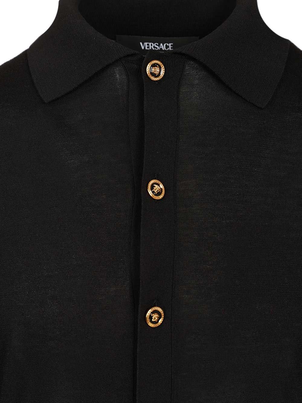 Versace Cotton And Silk Cardigan Shirts - Black | 2333cf65a6cc3e4e8e151f452775db443b011405