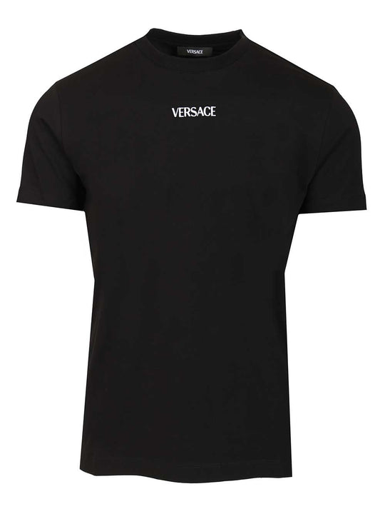 Cotton Jersey Fabric + Versace Writing Embroidery T-Shirt Black