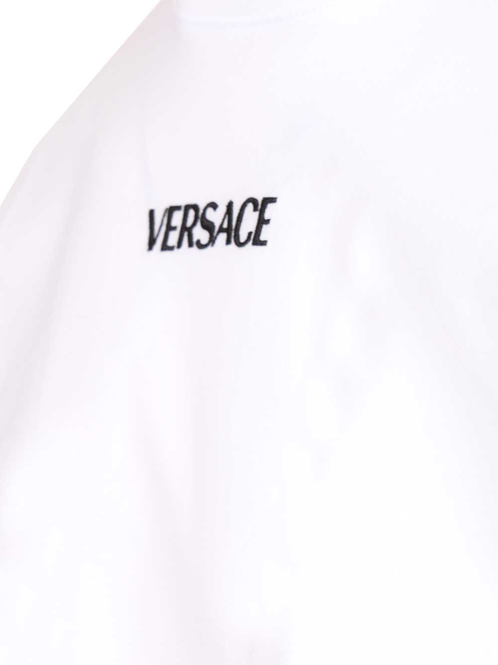Versace Cotton Jersey Fabric + Versace Writing Embroidery T-Shirt - White | dd0d6e28adb2e9db1722549159437331d15b105a