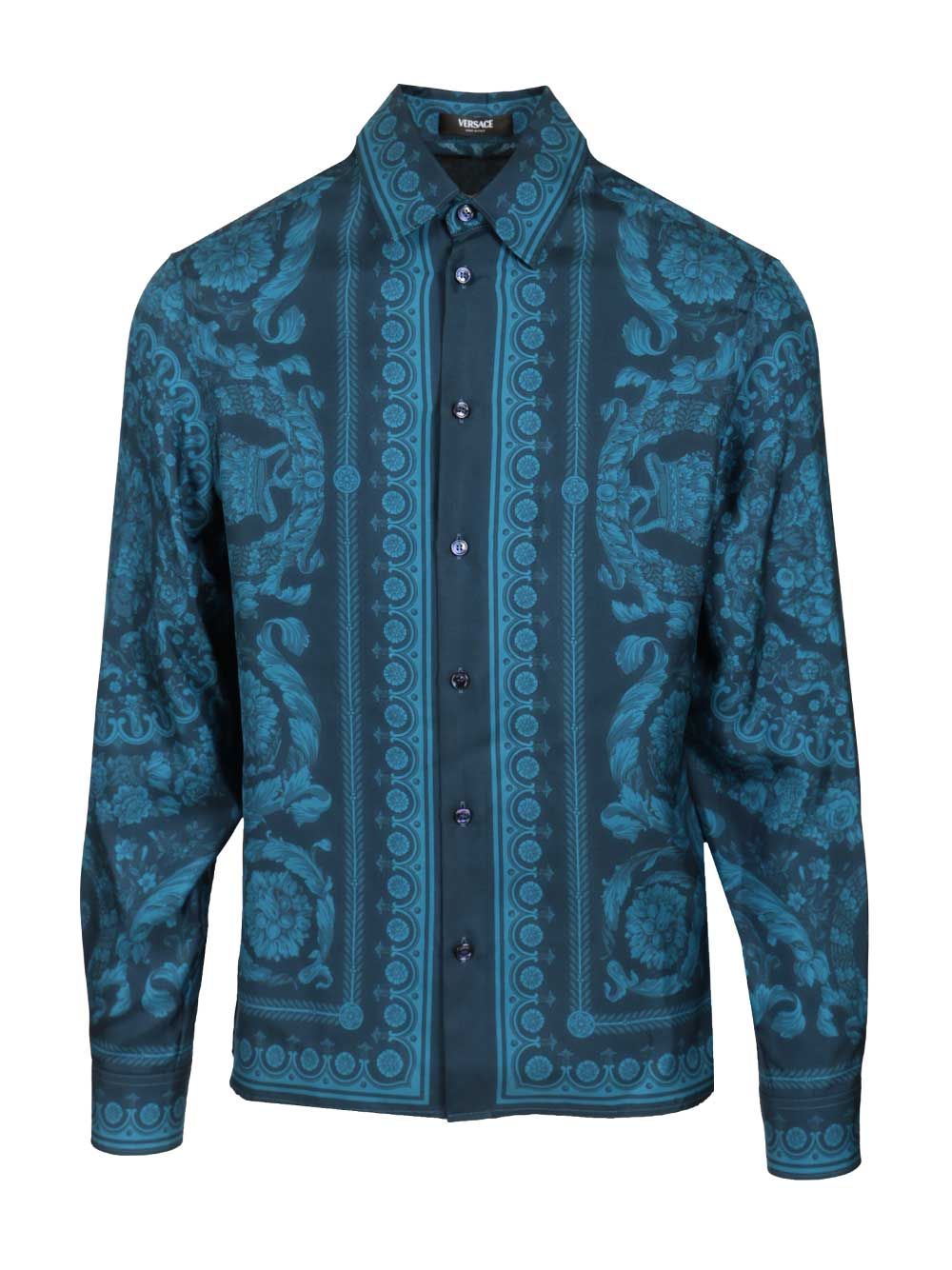 Versace Informal Shirt Silk Twill Fabric  Barocco 92 Print Shirts - Blue | 8e9ffad8004807d9eb15f529a3ce1a0efc934ccf