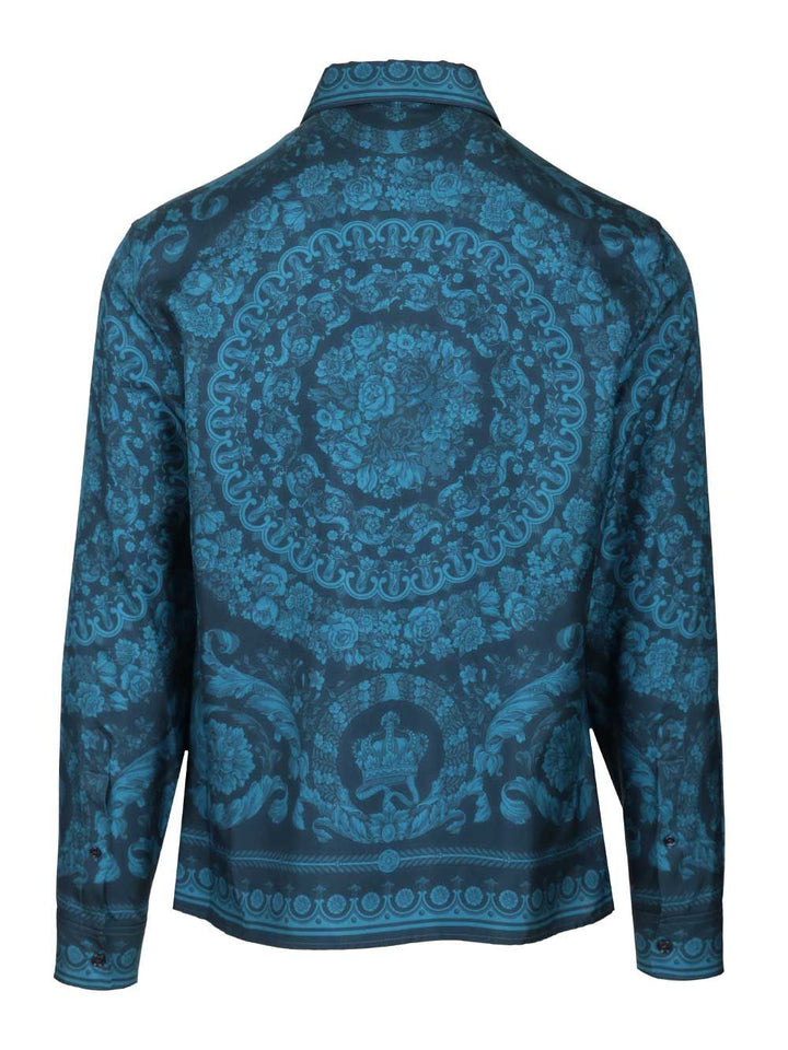 Versace Informal Shirt Silk Twill Fabric  Barocco 92 Print Shirts - Blue | 910aca5a04c5239ac798030b21cc4c2c1e252444