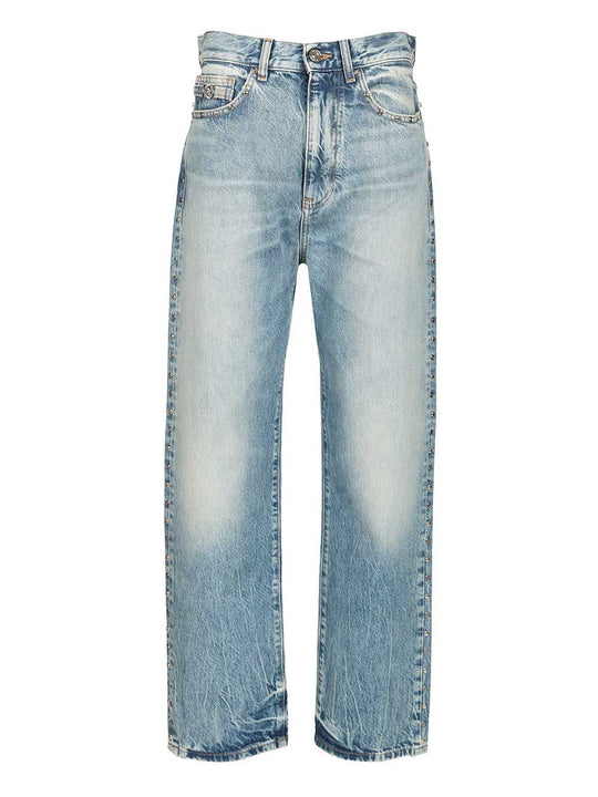 Pant Denim Stop Denim And Studs + Stone Wash Light Blue Jeans Blue