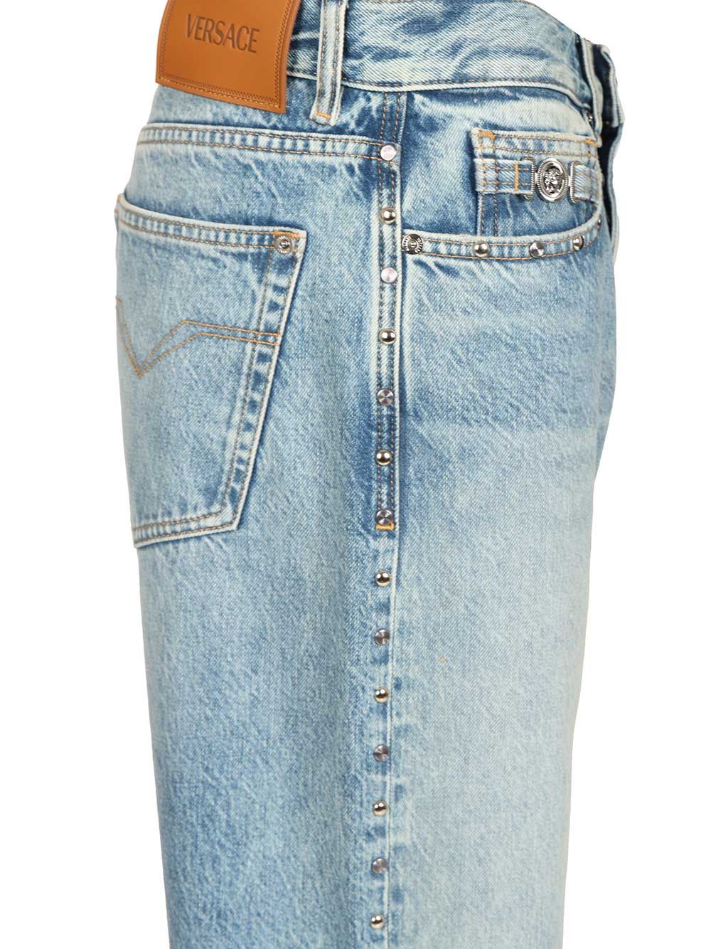 Versace Pant Denim Stop Denim And Studs + Stone Wash Light Blue Jeans - Blue | 4271f800a7e439f1e1c9169fd723995302228602